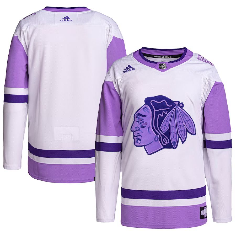 Men Chicago Blackhawks adidas White Purple Hockey Fights Cancer Primegreen Authentic Blank Practice NHL Jersey->customized nhl jersey->Custom Jersey